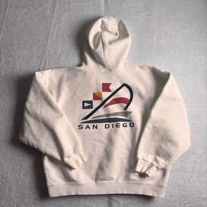 VTG Crazy‎ Shirts San Diego White Pullover 1/4 Zip Hoodie Distressed Men's M *